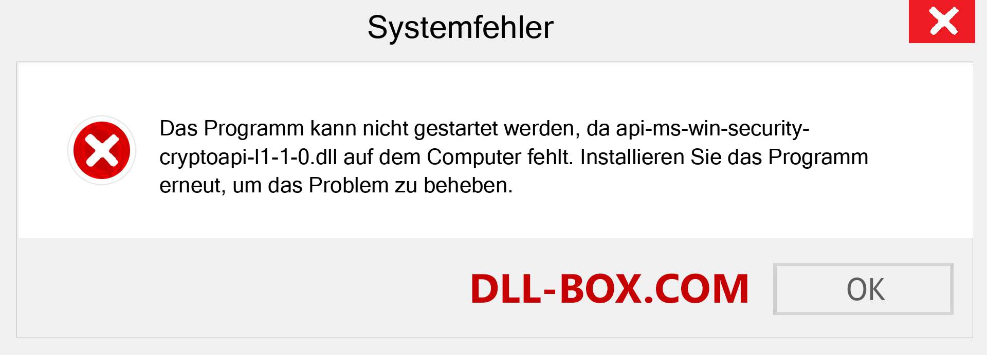 api-ms-win-security-cryptoapi-l1-1-0.dll-Datei fehlt?. Download für Windows 7, 8, 10 - Fix api-ms-win-security-cryptoapi-l1-1-0 dll Missing Error unter Windows, Fotos, Bildern