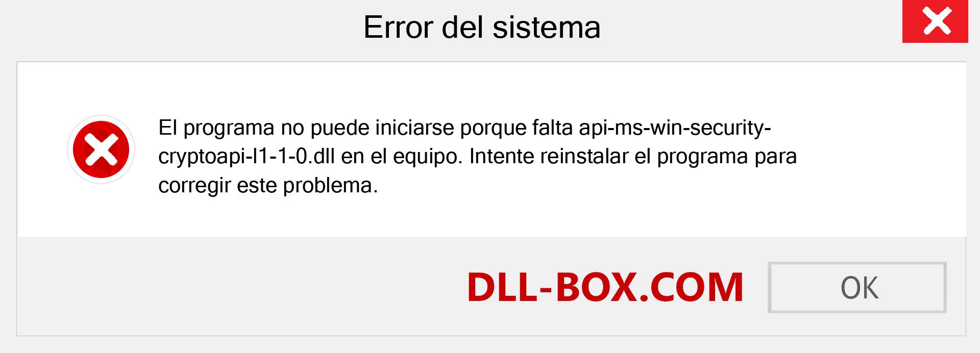 ¿Falta el archivo api-ms-win-security-cryptoapi-l1-1-0.dll ?. Descargar para Windows 7, 8, 10 - Corregir api-ms-win-security-cryptoapi-l1-1-0 dll Missing Error en Windows, fotos, imágenes